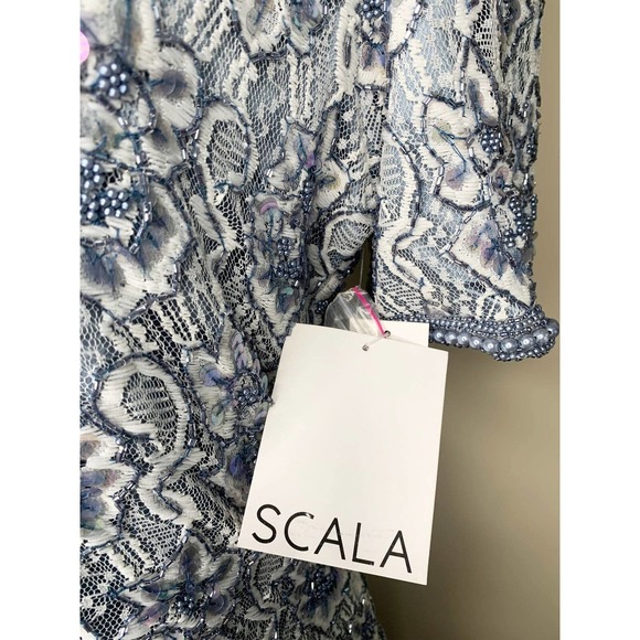 NWT Scala Blue Beaded Sequin Evening Gown Size L - Picture 5 of 12